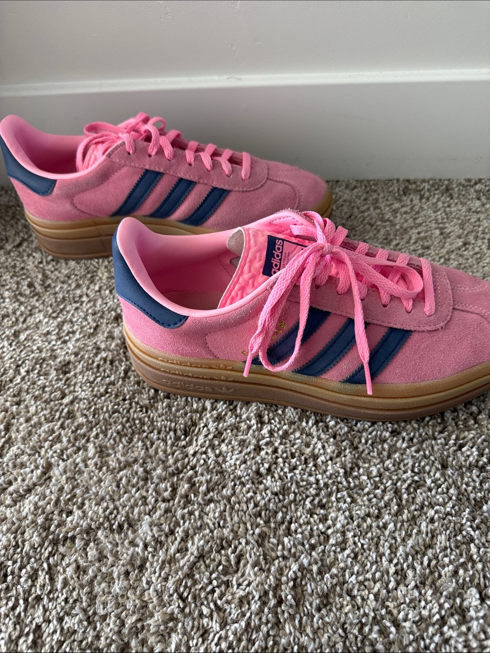adidas Pink Suede Sneakers with Navy Stripes and Gum Sole - Picture 4 of 4